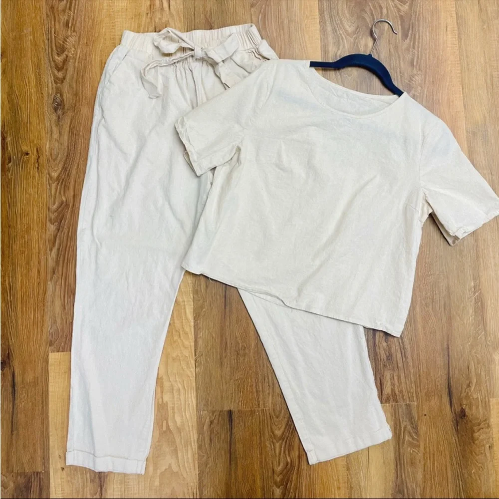 2 piece set matching top and bottom Medium Beige coord cream - Picture 3 of 5